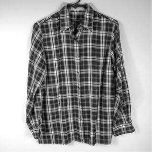 Foxcroft Womens 4 Plaid Button Front Shirt Black White Long Sleeve Top Thailand